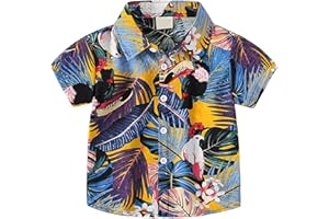 Toddler 𝐇awaiian Shirts for Boys Short Sleeve 𝐁utton Down Shirt 𝗧ropical Beach 𝐀loha Shirt Tops Baby Summer Outfit