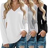 Huukeay 3 Pack Women's Long Sleeve Nursing Tops, Breastfeeding Hidden Zippers Shirts V Neck Maternity Pregnancy Tees Clothes
