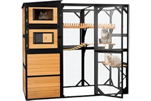 FunXplore Large Cat Catio Outdoor 4 Tiers Cat Enclosure Window Access, Walk-in Cat Cage Cat House for Multiple Indoor Outdoor Cats, Outside Patio 5 Doors Weatherproof Asphalt Roof & PVC Canopy Roof