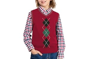 BOBOYOYO Boys Argyle Sweater Vest 100% Cotton V-Neck Vest Kids Uniform Sleeveless Sweaters for Children 5-12Y