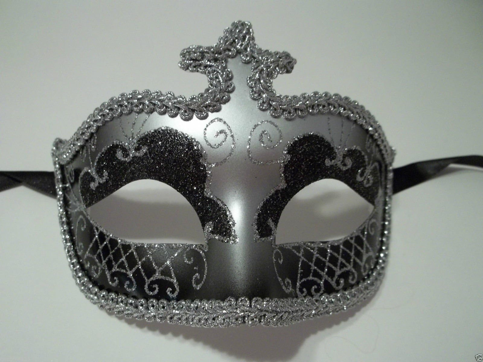 Black Silver Glitter Venetian Masquerade Costume Mask Halloween New Years Party