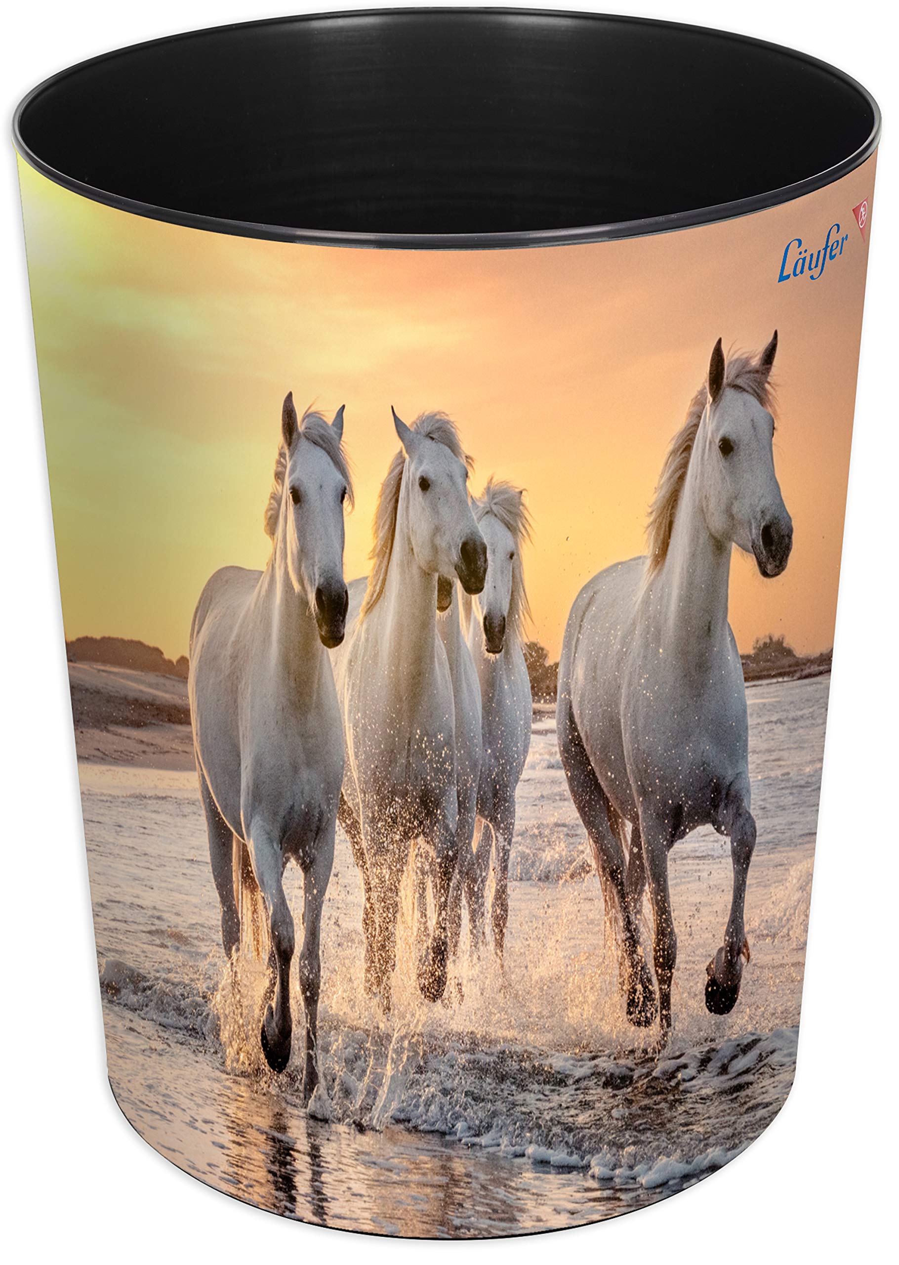 Läufer Runner trash, 13 litre trash can, Perfect for the nursery, Round, Sturdy Plastic, Horses on the beach