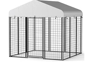IRONOVACAGE 6.3'x6.1' Outdoor Dog Kennel with Anti-Rust Galvanized Welded Wire Steel, Heavy Duty Dog Enclosure with Waterproof Roof Cover and Secure Lock for Outside Use