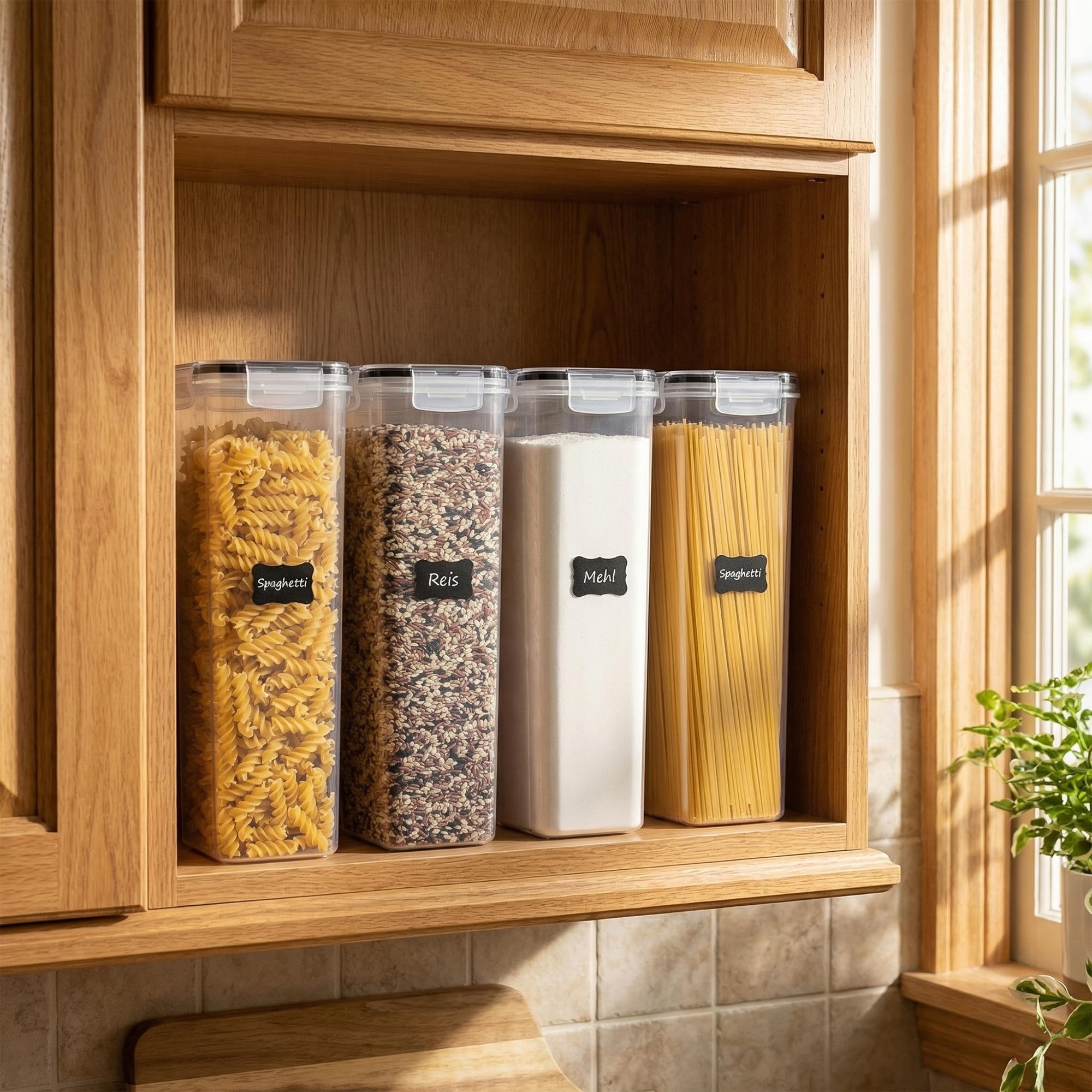 Vtopmart 2.8L Vorratsdosen Set, Müsli Schüttdose & Frischhaltedosen, BPA frei Kunststoff luftdicht,Trockenfutterbehälter, Satz mit 4, 24 Etiketten für Getreide, Mehl, Zucker usw (Schwarz) 7