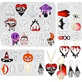 ZQYSING Halloween Earring Mold, 3Pack Silicone Pendant Molds with Hole | Earring Silicone Mold for Epoxy Resin, Jewelry, Keychain, DIY Gift, Halloween Decor Skull Bat Witch Bat Pumpkin Spooky Ghost