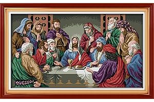 IUHUI 14 Count Stamped Cross Stitch Kits for Beginners Adults, The Last Supper of Leonardo da Vinci Pre-Printed DIY 14ct Embr