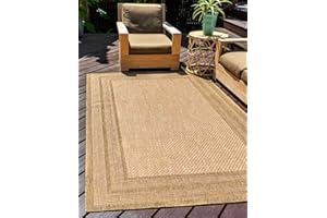 Unique Loom Outdoor Border Collection Area Rug - Multi Border (7' 1" x 10' Rectangle, Tan/ Light Brown)