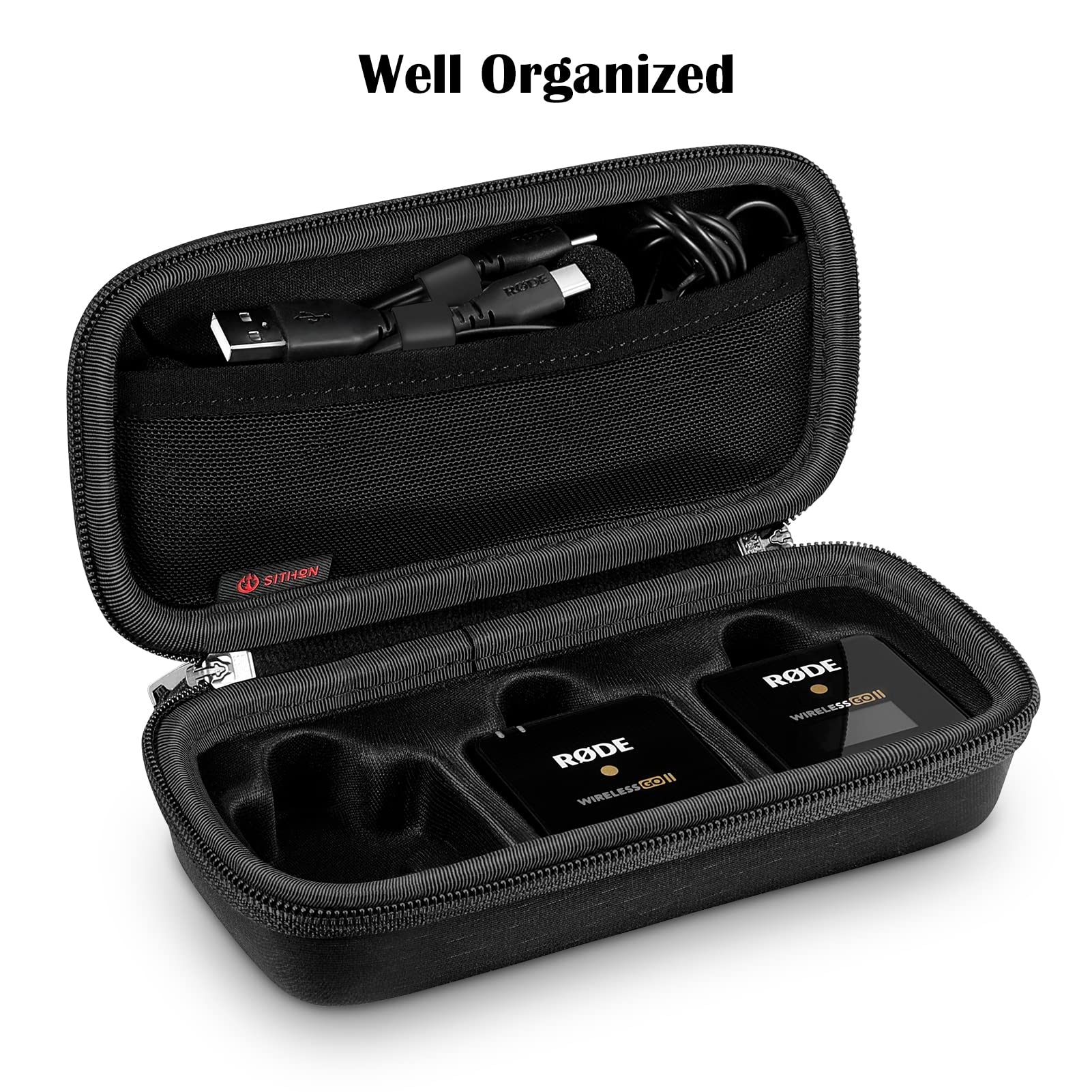 SITHON Hard Shell Travel Case for RODE Microphone Wireless Go 2 / II Dual Channel Compact Digital Wireless Microphone System, Portable Storage Carrying Case with Hand Strap, Carabiner (Case Only)