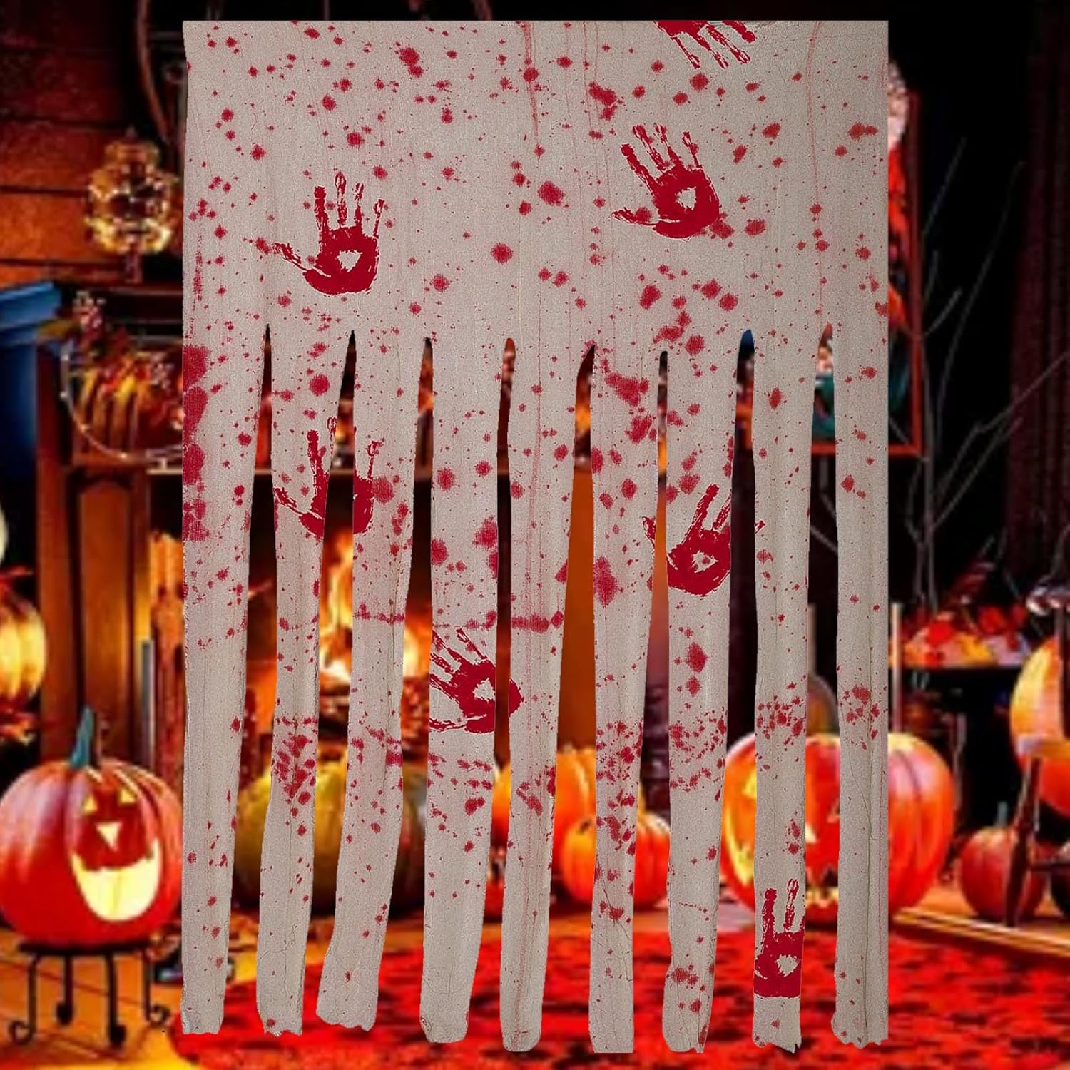 Outdoor Curtains - HANSAMU Halloween Door Curtain Decoration with Bloody Hand Prints Bloody Doorway Curtain Creepy Cloth Haunted House Horror Decor for Halloween Theme Party