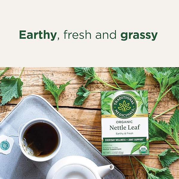 TRADITIONAL MEDICINALS ORGANIC, NETTLE TEA – SUPPORTS JOINT HEALTH & OVERALL WELLNESS WITH STINGING NETTLE – KOSHER, NON-GMO, CAFFEINE-FREE, COMPOSTABLE – 16 TEA BAGS