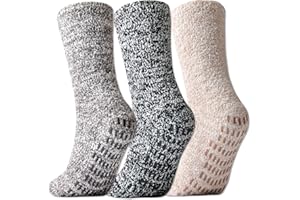 Jormatt 3 Pairs Ultra Thick Grip Fuzzy Socks Non Skid Slipper Hospital Socks Unisex