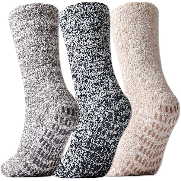 Lot De 4 Paires De Chaussettes Antidérapantes Risipu - Chaussettes Douillettes D'intérieur, Chaudes, Pour Homme Et Femme