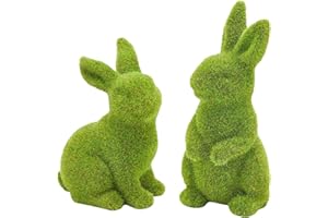 CynynYxy Easter Bunny Decor, 2pcs Flocked Bunny Moss Bunnies Spring Decor Resin Rabbit Figurines for Table Desk Easter Decorations (Small 2pcs)