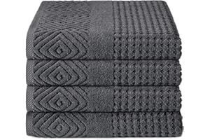 TEXERESILK Texere 100% Organic Cotton Diamond Jacquard 700 GSM Luxury Bath Towel Sets - Ultra Soft and Absorbent Hotel and Spa Quality (Diamond, Charcoal, 4 Bath Towels)