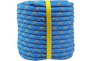DERZINET Braided Arborist Rope -3/8 Inch x 100 Feet Polyester Rope- High Strength Climbing Rope for Tree Work, Halyard, Sailing, Blue/Red/Yellow