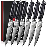 SHAN ZU Steak Knives Set of 6, Ultra Sharp 4.5 Inch High Hardness Powder Steel Steak Knife Set, Serrated Steak Knives with Ergonomic Pakkawood Handle Japanese Knives for Steak, Bread and Butter