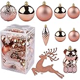 Kalolary Christmas Ball Ornaments 30PCS Xmas Hanging Balls Shatterproof Christmas Decorations Matte Shiny Christmas Tree Balls Assorted Christmas Decor for Wedding Party Festival Supplies (Rose Gold)