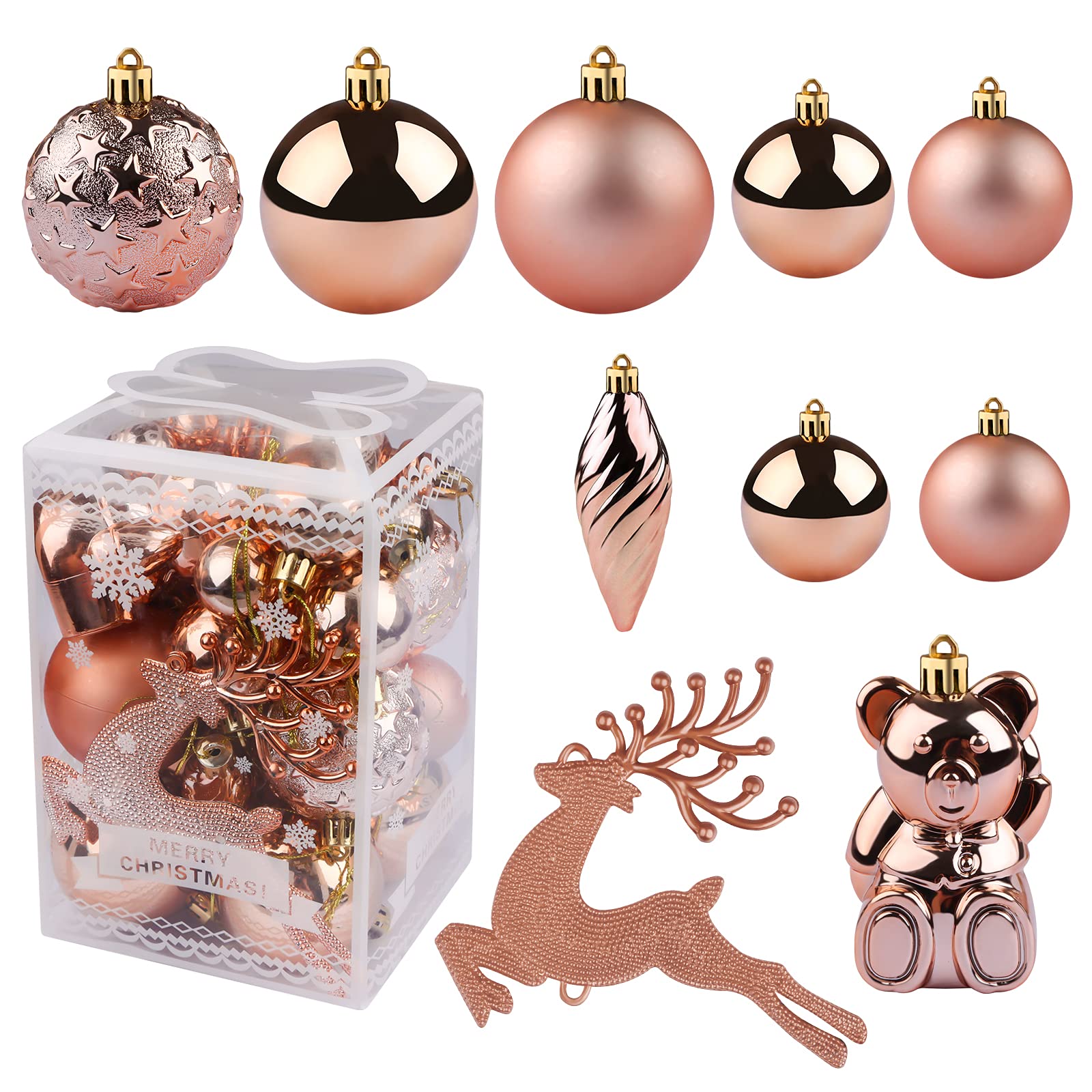 Kalolary 30PCS Christmas Ball Ornament Shatterproof Christmas Decorations Tree Balls Hanging Ball for Xmas Wedding Party Festival Decorations(Rose Gold)