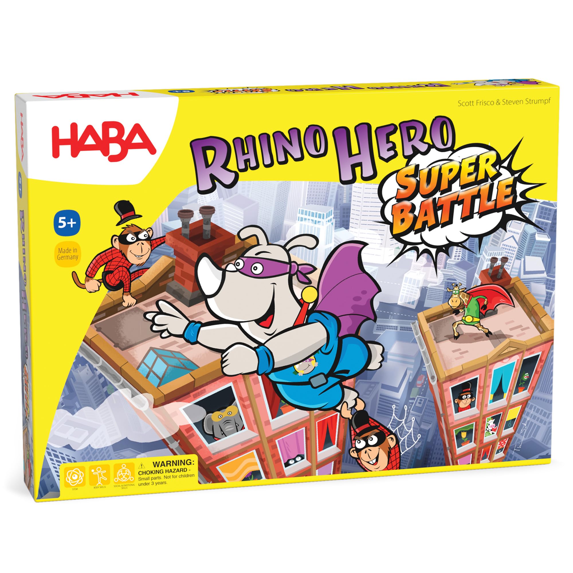 HABA Rhino Hero Super Battle | Action-Packed 3D Stacking & Climbing Game | Family Dexterity Game with Wobbly Towers & Showdowns | Fun Strategy Games for Kids Ages 5+
