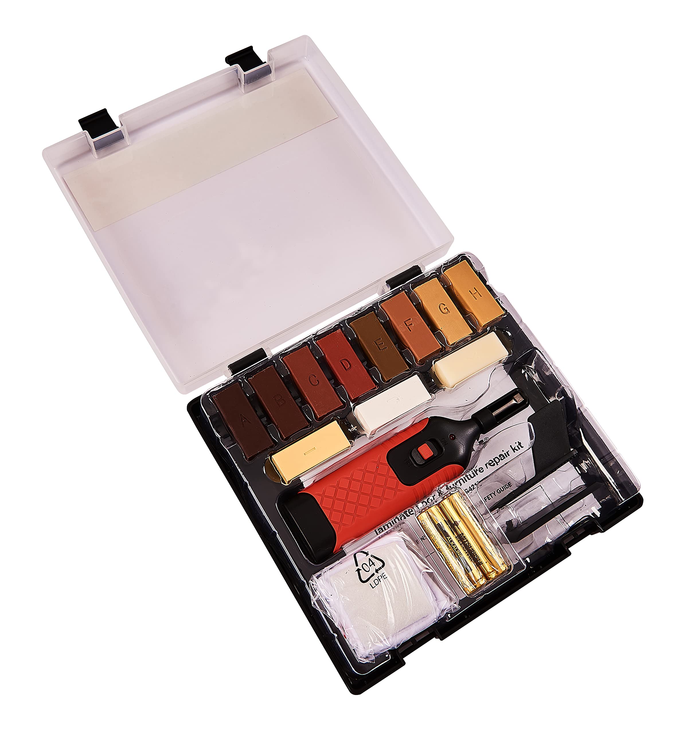 Amtech G4210 Laminate Floor and Furniture Repair Kit with 11 Coloured Wax Blocks, Melting Tool and Batteries