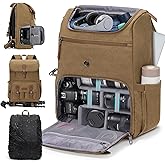RAINSMORE Camera Bag Backpack for DSLR/SLR Mirrorless 15.6 Inch Laptop Camera Back Pack for Photographers Anti-Theft Photography Bags Case with Tripod Holder & Rain Cover, Khaki