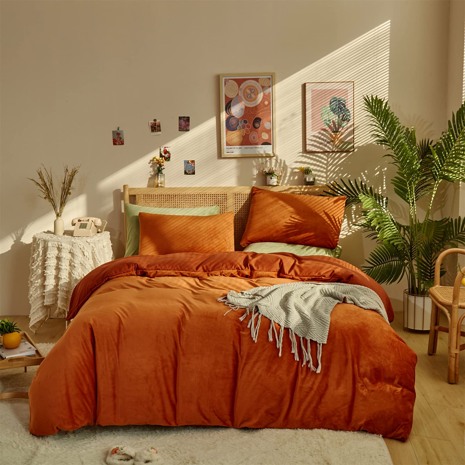 Red/rust Bedding Houseri Burnt Orange Velvet Comforter Set King Rust Comforter Fluffy ...