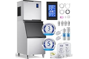 Coolake Commercial Ice Maker Machine 550lbs/24H with 360lbs Storage, Air Cooled Stainless Steel Industrial Ice Machine, Filter Reduce Water Scale up to 99% for Restaurant Hotel, DOE ETL Listed