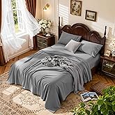 LBRO2M 1000 Thread Count 100% Egyptian Cotton Sheets Set,King Size Bed Sheet 4 Piece Sets,Long Staple,16 Inches Deep Pocket,All Season,Bedding Super Soft Comforterble Breathable,Sateen Weave(Grey)