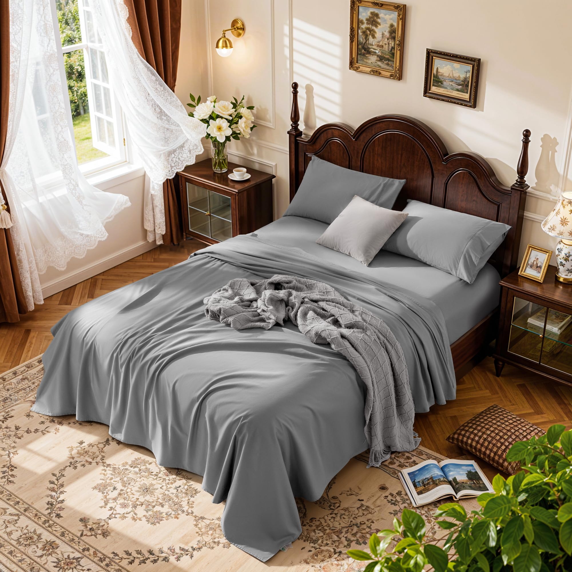 Photo 1 of **INCOMPLETE** LBRO2M 1000 Thread Count 100% Egyptian Cotton Sheets Set, Queen Size Bed Sheet 2 Piece Sets, Long Staple,16 Inches Deep Pocket, All Season, Bedding Super Soft Comfortable Breathable, Sateen Weave (Grey)