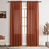 Terracotta Linen Curtains 84 inches Long 2 Panel Set Back Tab Rod Pocket Rustic Farmhouse Boho Curtains for Living Room Semi Sheer Brick Burnt Orange Bohemian Fall Decor for Dining Room Rust