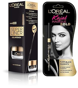 L'Oreal Paris Super Liner Gel Intenza 36H, Profound Black, 2.8g and L'Oreal Paris Kajal Magique, Bold