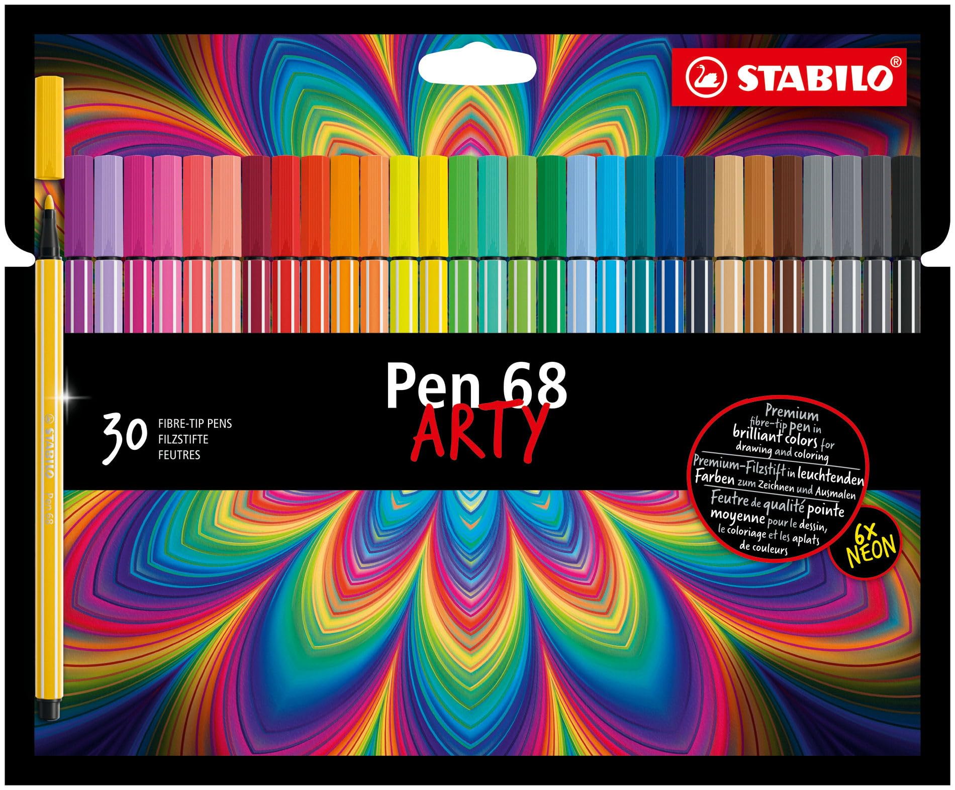 STABILO Pen 68 - Premium Fibre-Tip Pen - ARTY - Pack of 30 - Assorted Colours