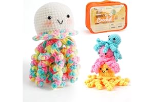 Crochetobe Crochet Kit for Beginners, Crochet Start Kit includes Easy to Follow Instructions and Video Tutorials, Complete Crochet Animal Kit for Adults Kids, 4 PCS Cute Crochet Jellyfish