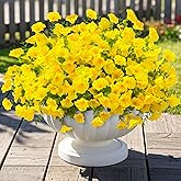 ICX 10pc Artificial Morning Glory Flowers for Outdoors,Silk Fake Flowers UV Resistant, Spring Flowers Artificial for Decoration,Outdoor Fake Plants for Door Porch Patio Planter Yard (Yellow)