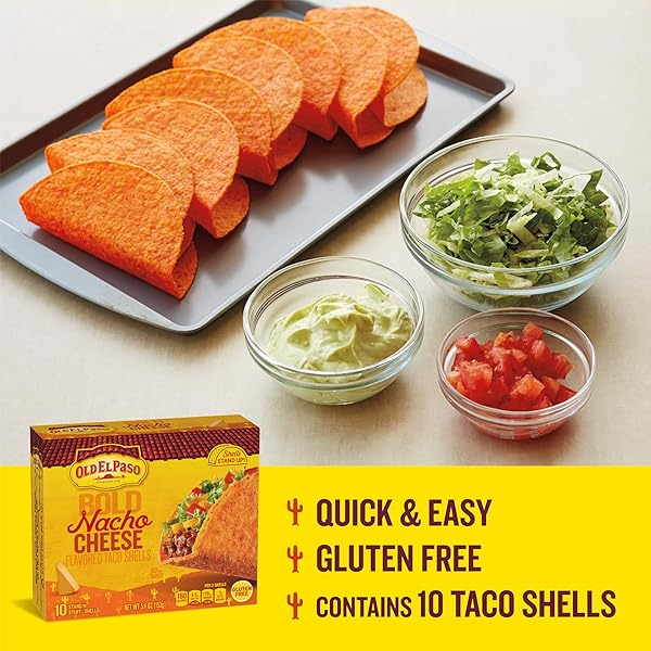 OLD EL PASO STAND ‘N STUFF BOLD NACHO CHEESE FLAVORED TACO SHELLS, GLUTEN FREE, 10 CT, 5.4 OZ