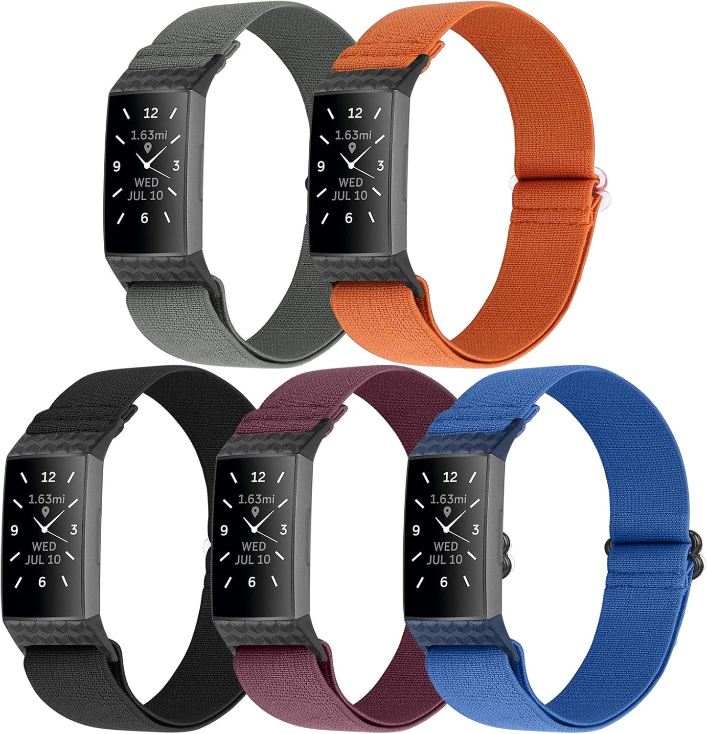 Vodtian Nylon Elastic Watch Band Compatible with Fitbit Charge 4/Charge 3/Charge 3 SE, Adjustable Stretchy Replacement Wristband Accessory Sport Strap for Women Men ( Black+Wine Red+Blue+Gray+Orange): Clothing