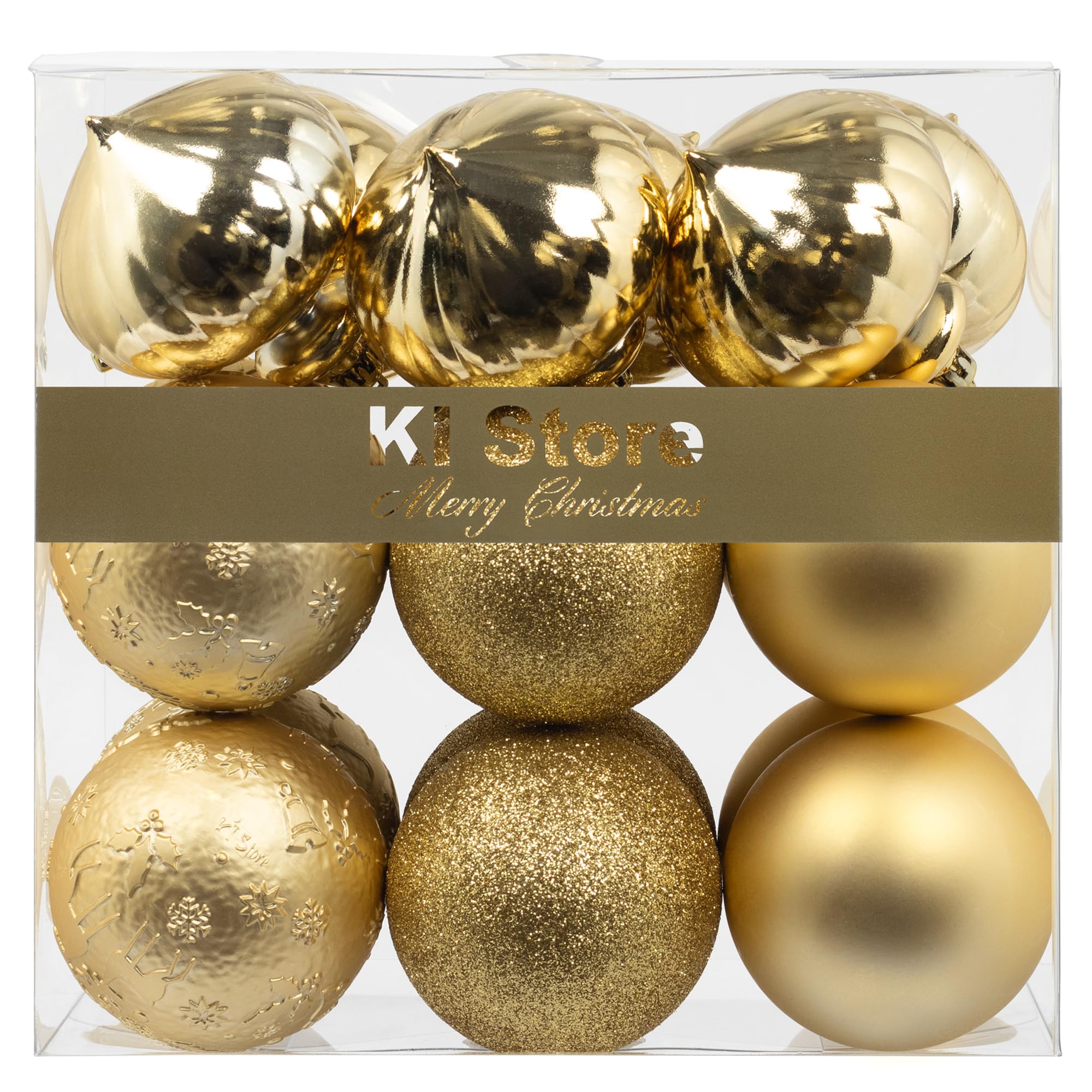 Gold Christmas Baubles 80mm Christmas Tree Decoration Ornaments 18pcs Shatterproof Balls for Xmas Hanging Decorations Festival Holiday Decor