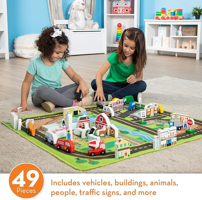 melissa & doug deluxe activity road rug play set