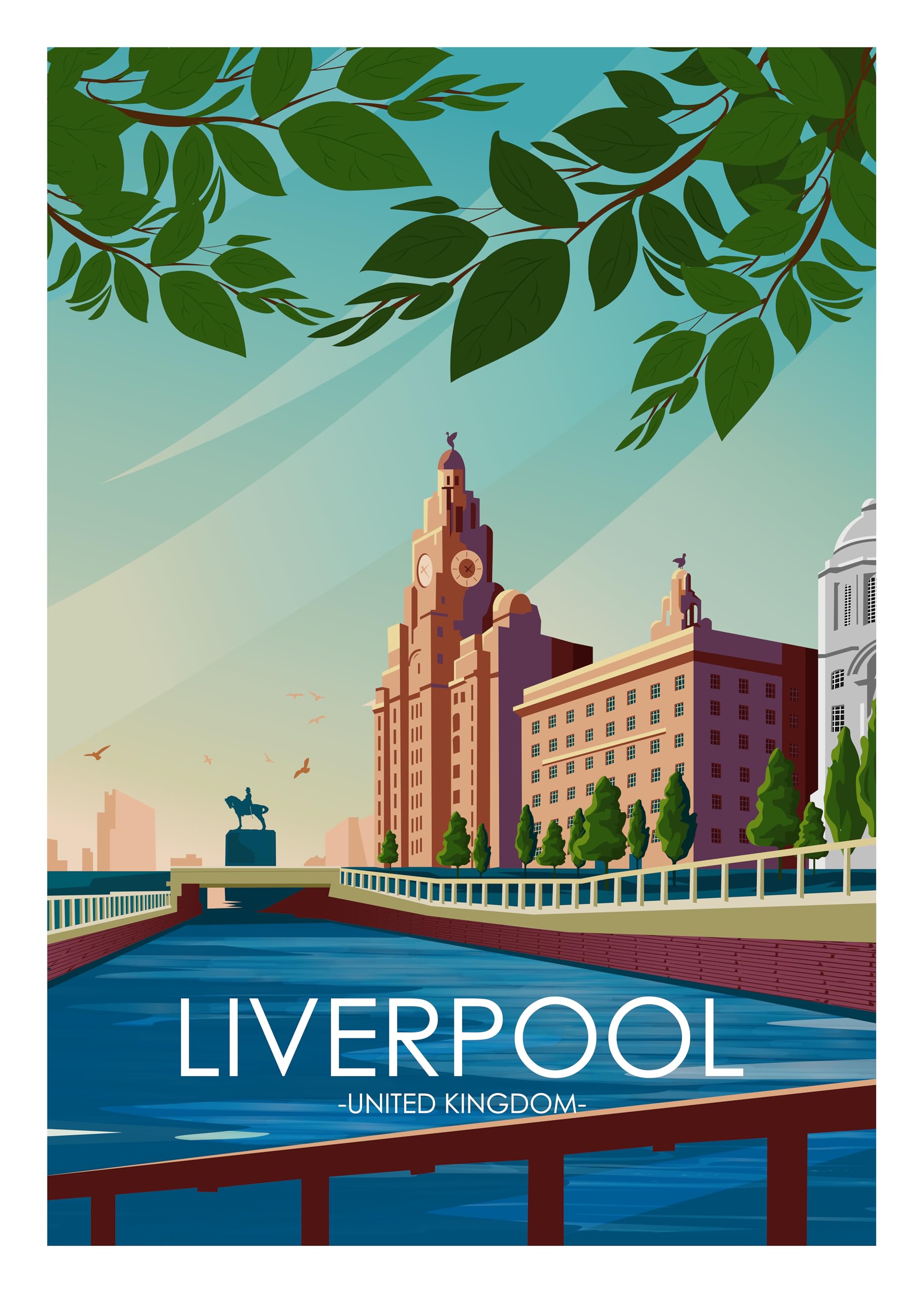 Hewson's Gifts UK Travel Print UK Cities and Shires, Handmade Print Of The Beautiful Places of United Kingdom, UK Artwork Wall Art Poster For New Home Kitchen Print (Liverpool, A4 Unframed Print)
