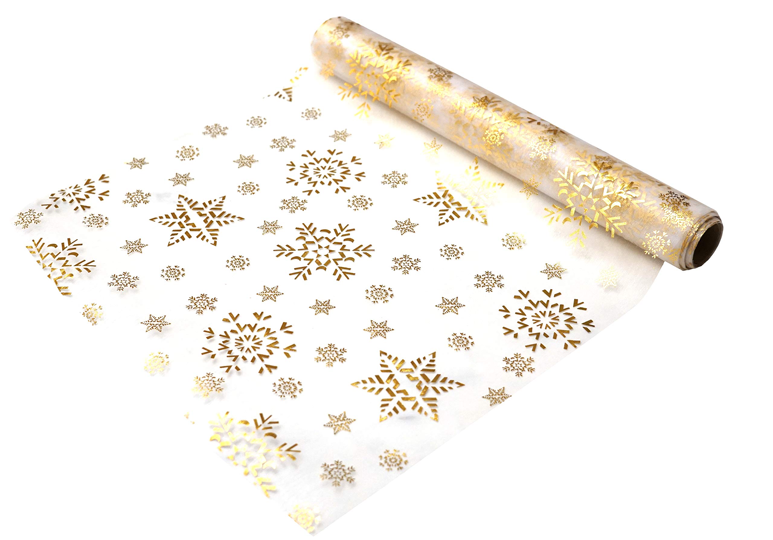 khevga 5 meter x 0.36 Table Runner Christmas Table Runners in Gold Silver snowflakes and stars
