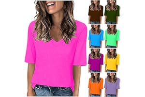 TAWOP Ladies Tops and Blouse 1/2 Sleeve Summer Shirts Solid Color Basic Tops Casual Tee Shirts Loose Fitted Tunic Tops