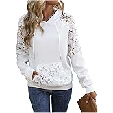 SweatyRocks Women's Eyelet Embroidered Cutout Lace Long Sleeve Hoodies Pullover Sweatshirt with Pocket