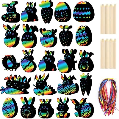 Vicloon Rainbow Scratch Art 48 Pcs Bookmarks with 24 Stylus & 48 Lanyards