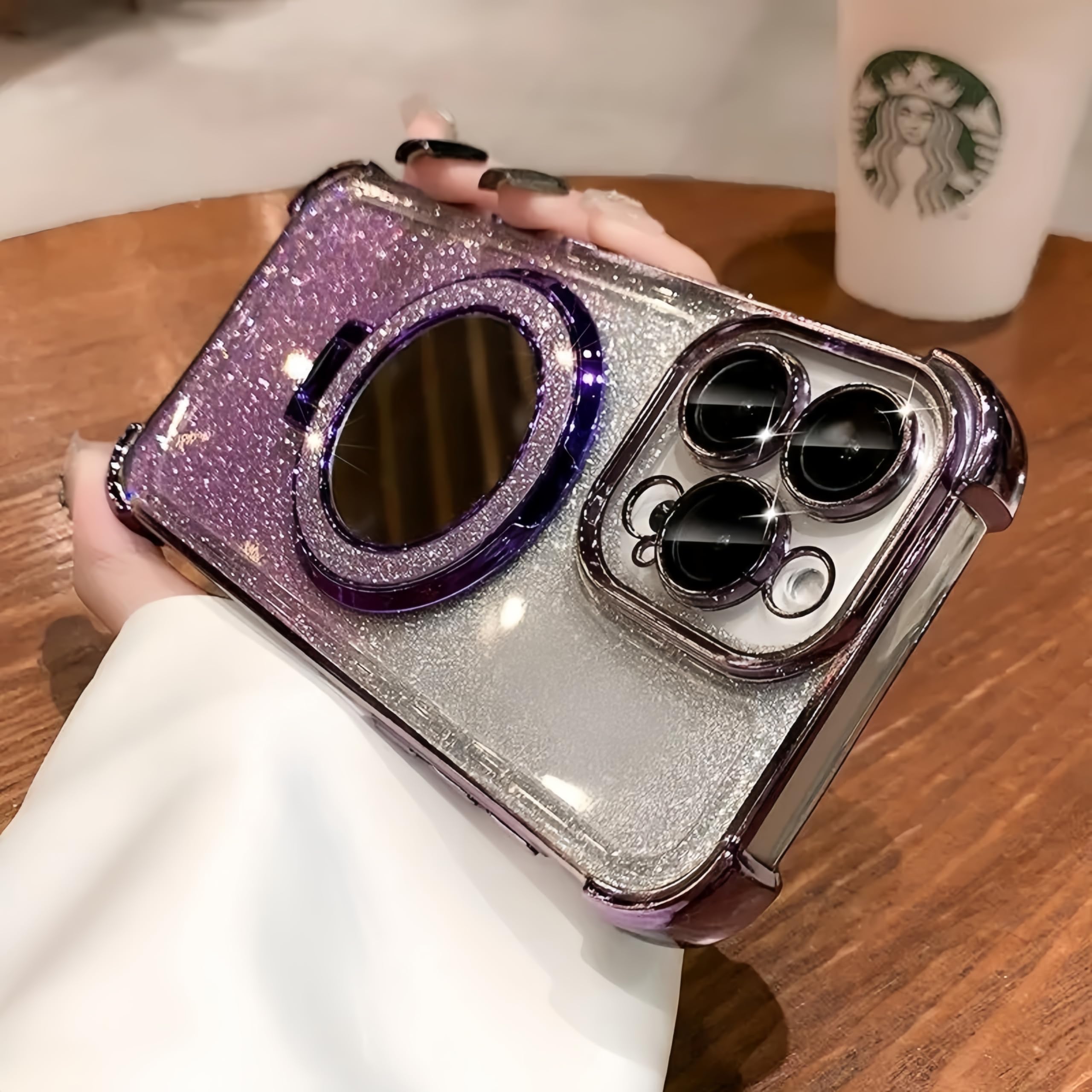 Photo 1 of Sparkling Purple Magnetic Glitter Case for iPhone 16/15/14/13/12/11 Pro & ProMax - Slim, Shockproof & Anti-Scratch Design with Lens Protector & Compatible with Magsafe for Women