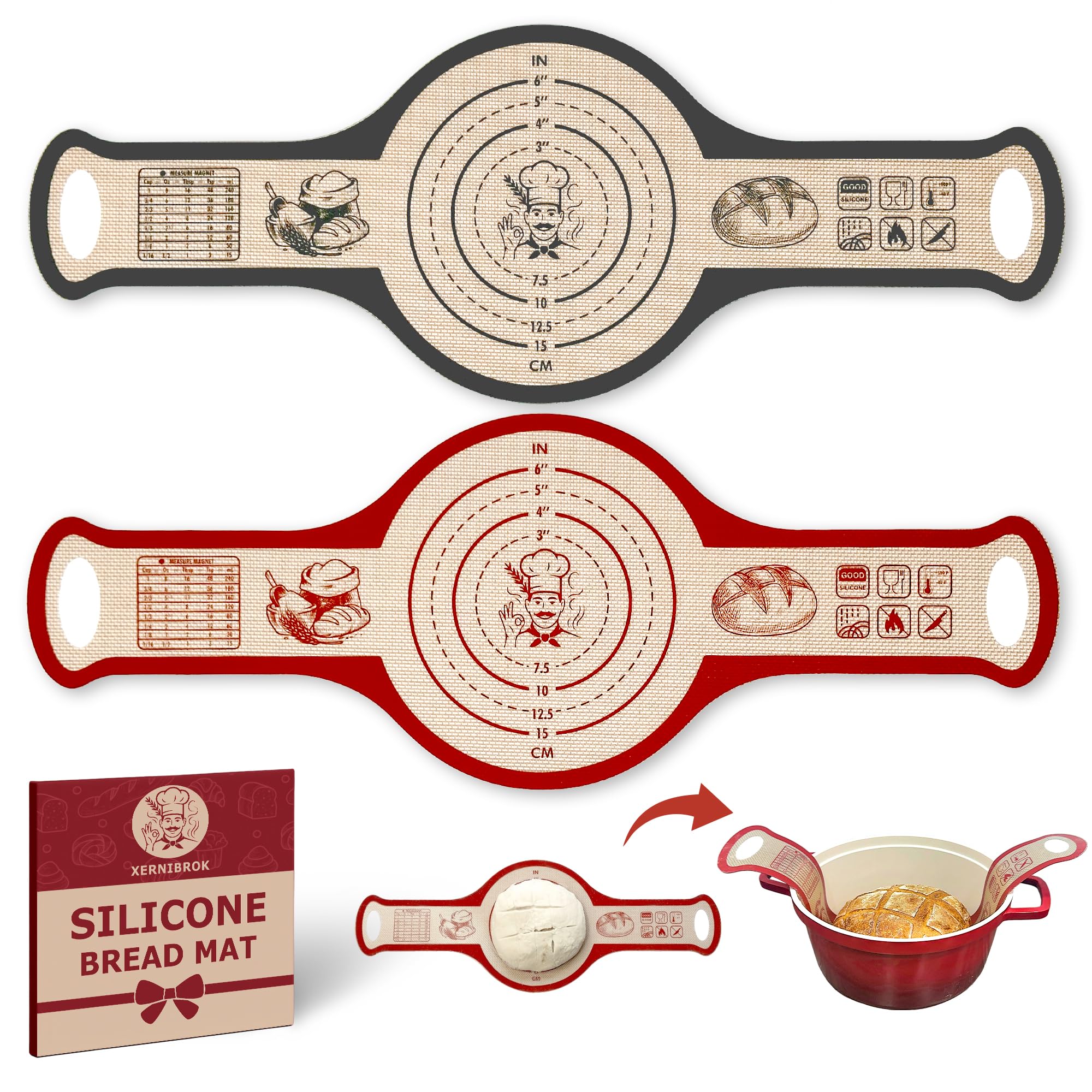 Photo 1 of **PARTIAL SET**
Silicone Bread Sling for Dutch Oven, 2 PCS Non-Stick Reusable Bread Baking Mats with Long Handles, Seamless Design Easy to Transfer Sourdough Sling Silicone Sourdough Sling Dough (Round Red, Gray)