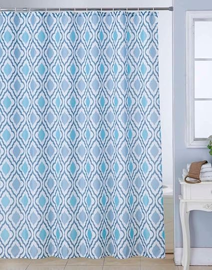 Bianca Polyester & Polyester-Blend Waterproof Printed Shower Curtain (12pc Plastic Hooks Included)(Light Blue)