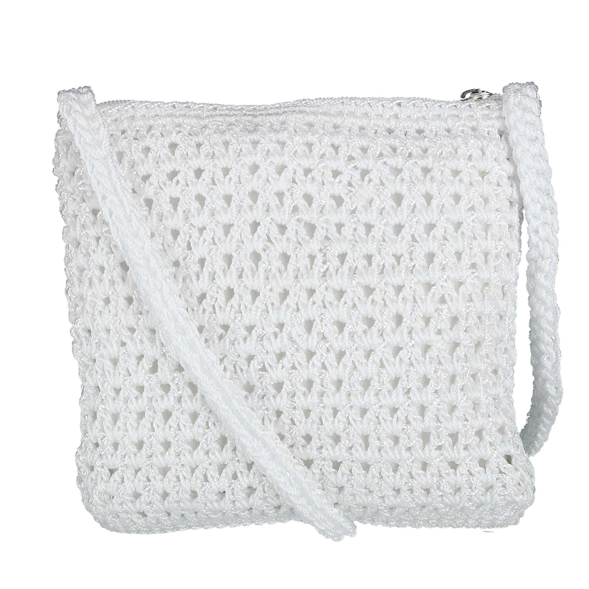 CTM Women's Crochet Crossbody Handbag, White
