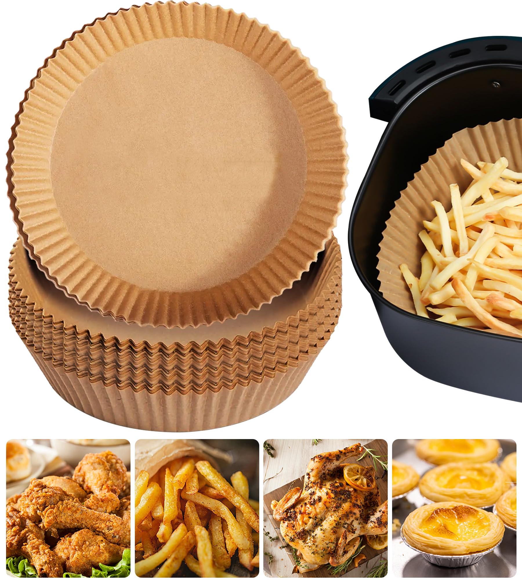 Photo 1 of Air Fryer Disposable Paper Liners for Ninja AF101, 125 Pcs Round Parchment Cooking Liner for Airfryer, Microwave Oven, Frying Pan, 6.3 Inch Oil-proof Filters Sheets for 2 3 4 4.5 Qt Baking Basket