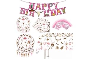 82Pcs Western Cowgirl Birthday Party Decorations Include Birthday Banner Plate Napkin Tablecloth Forks for Wild West Cowgirl 
