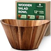 Extra Large Wooden Salad Bowl, Acacia 12" Multi-Purpose Serving Fruit Bowl | Durable wavy handmade design; 6.36 qt; doubles for home decor, storage, candy or yarn on the kitchen counter